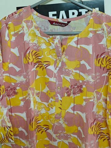 Vibrant Yellow & Pink Abstract Multi-Colored Kurta